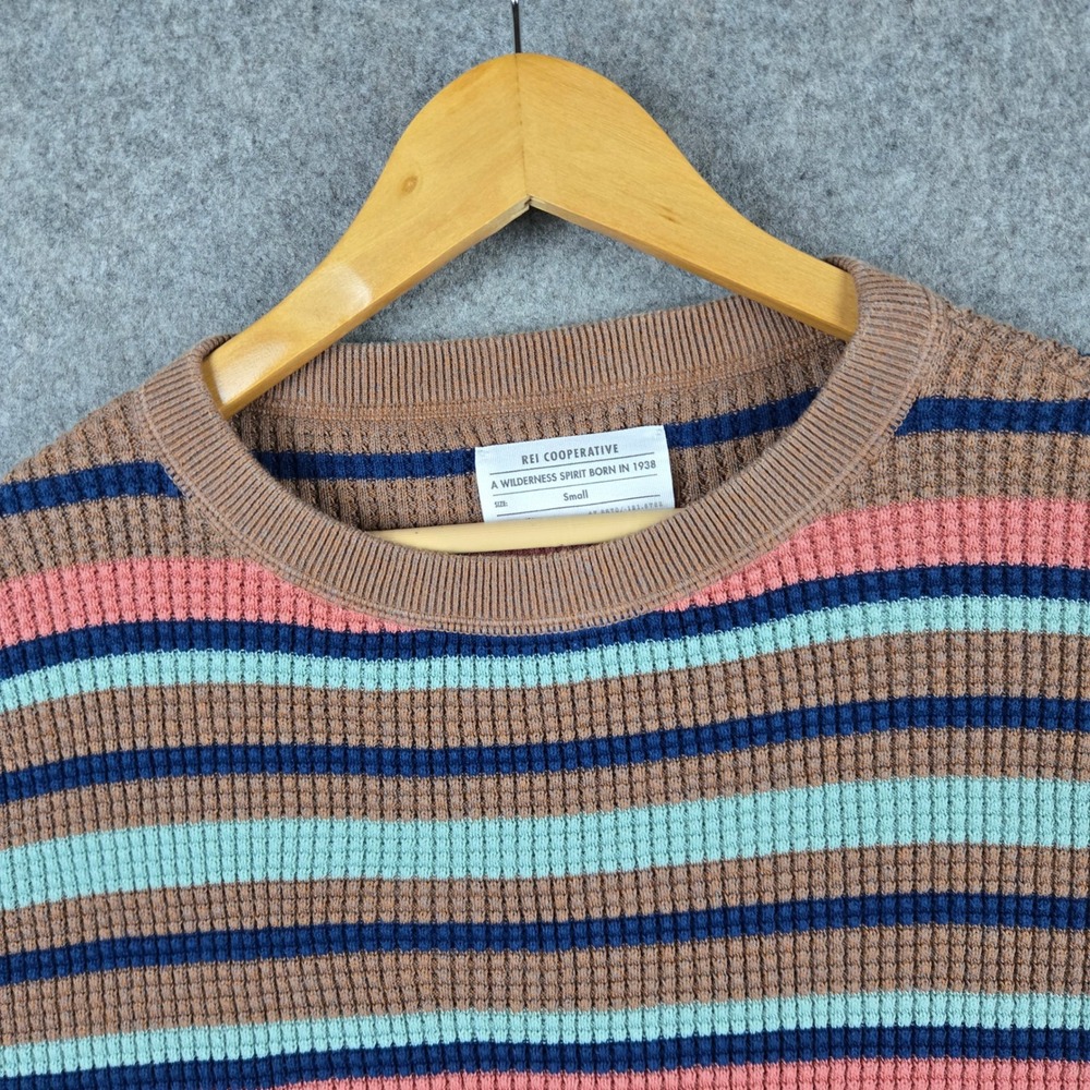 REI Cooperative Sweater Womens Small Brown Striped Waffle Knit Gorpcore Retro - Picture 4 of 10
